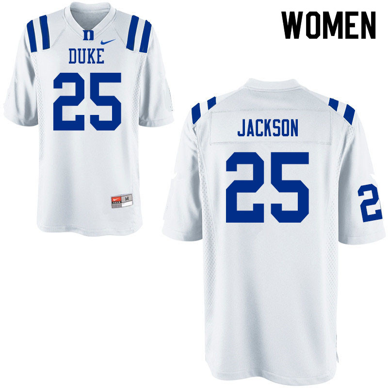 Women #25 Deon Jackson Duke Blue Devils College Football Jerseys Sale-White - Click Image to Close